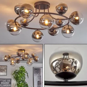 hofstein Chehalis Plafonnier, Boule lumineuse 76 cm Chrome, Clair, Fumé, 12 lumières* Lampes Modernes