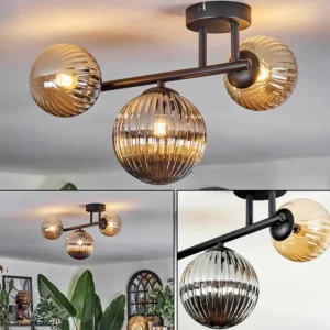 hofstein Chehalis Plafonnier, Boule lumineuse Ambre, Fumé, 3 lumières* Lampes Modernes