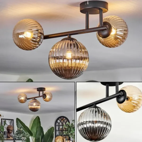 hofstein Chehalis Plafonnier, Boule lumineuse Ambre, Fumé, 3 lumières* Lampes Modernes
