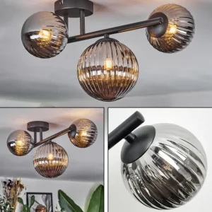 hofstein Chehalis Plafonnier, Boule lumineuse Fumé, 3 lumières* Lampes Modernes