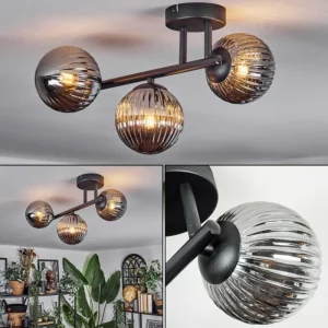 hofstein Chehalis Plafonnier, Boule lumineuse Fumé, 3 lumières* Lampes Modernes