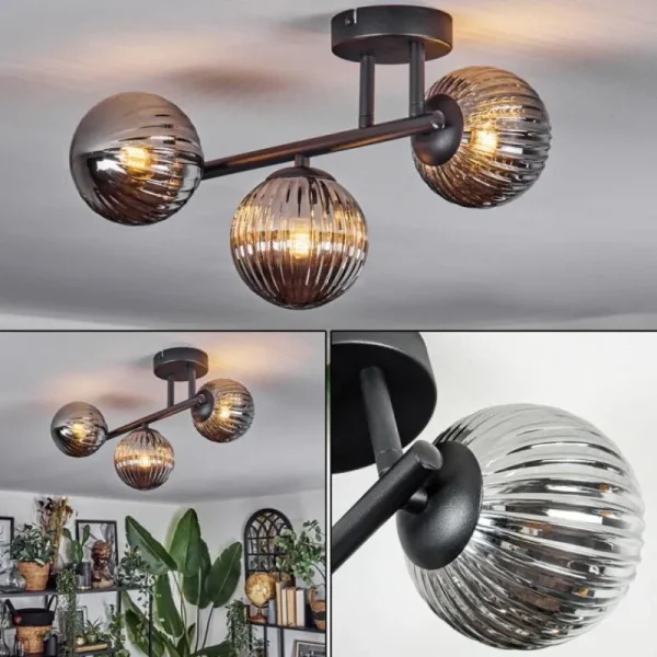 hofstein Chehalis Plafonnier, Boule lumineuse Fumé, 3 lumières* Lampes Modernes