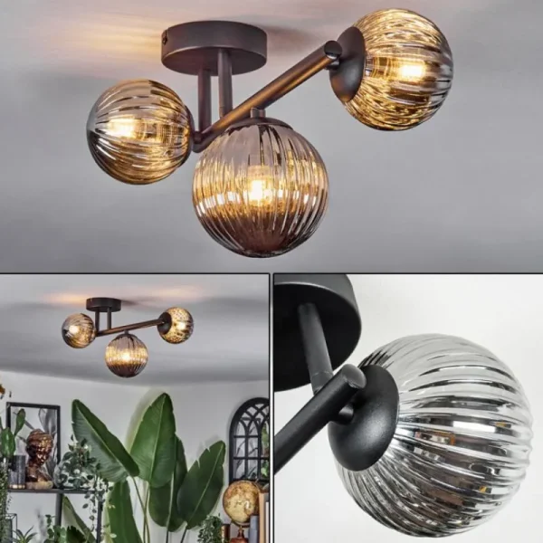hofstein Chehalis Plafonnier, Boule lumineuse Fumé, 3 lumières* Lampes Modernes