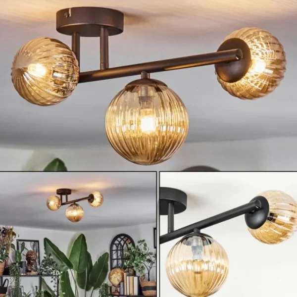 hofstein Chehalis Plafonnier, Boule lumineuse Ambre, 3 lumières* Lampes Modernes