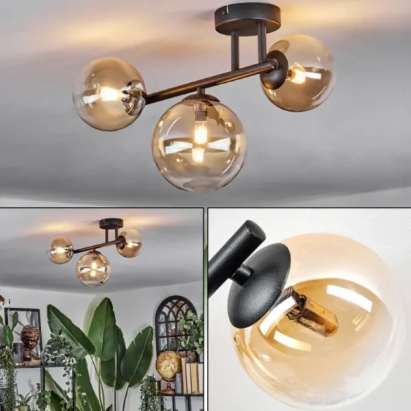 hofstein Chehalis Plafonnier, Boule lumineuse Ambre, Clair, 3 lumières* Lampes En Verre