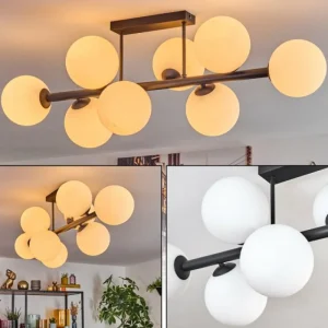 hofstein Chehalis Plafonnier, Boule lumineuse Blanc, 8 lumières* Lampes En Verre