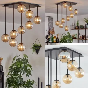 hofstein Chehalis Plafonnier, Boule lumineuse Ambre, 9 lumières* Lampes En Verre