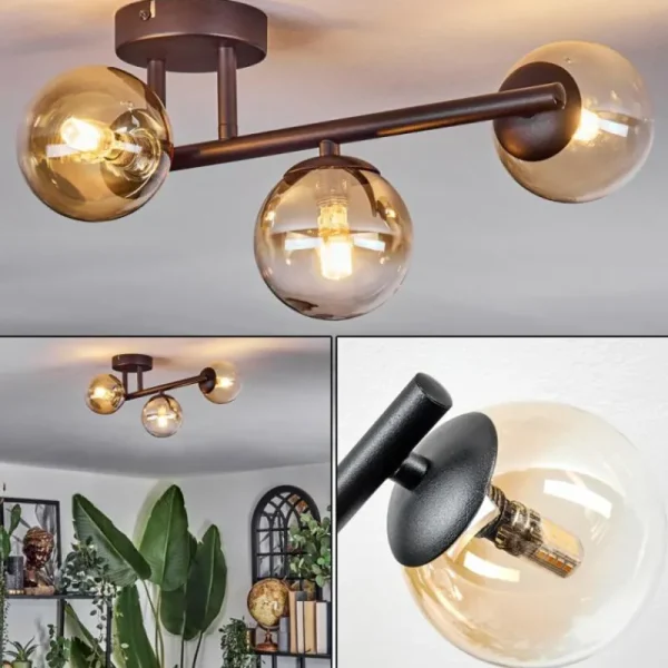 hofstein Chehalis Plafonnier, Boule lumineuse Ambre, Clair, 3 lumières* Lampes En Verre