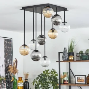 hofstein Chehalis Plafonnier, Boule lumineuse Ambre, Clair, Fumé, 9 lumières* Lampes Modernes