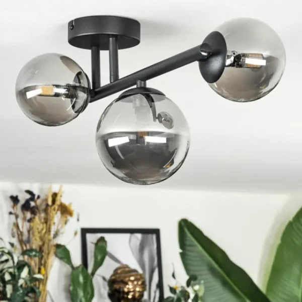hofstein Chehalis Plafonnier, Boule lumineuse Fumé, 3 lumières* Lampes Modernes