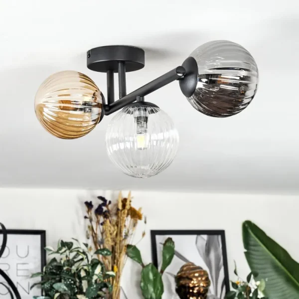 hofstein Chehalis Plafonnier, Boule lumineuse Ambre, Clair, Fumé, 3 lumières* Lampes Modernes