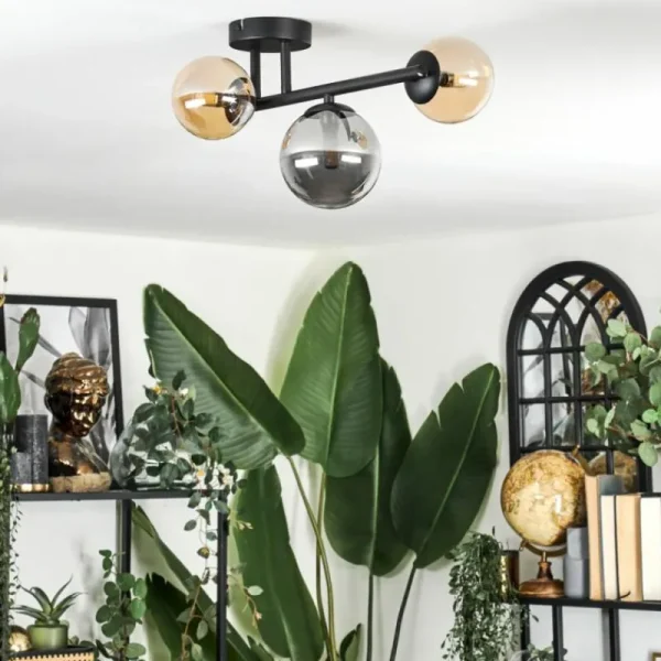 hofstein Chehalis Plafonnier, Boule lumineuse 23 cm Ambre, Fumé, 3 lumières* Lampes Modernes