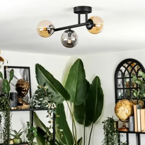 hofstein Chehalis Plafonnier, Boule lumineuse Ambre, Fumé, 3 lumières* Lampes Modernes