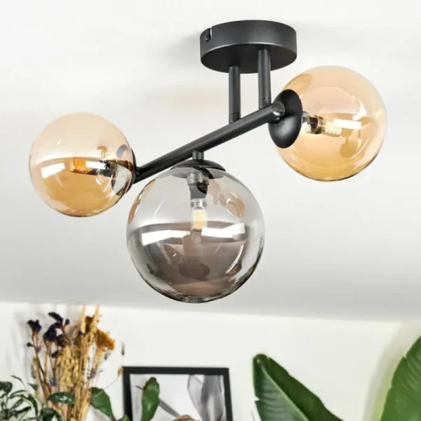 hofstein Chehalis Plafonnier, Boule lumineuse Ambre, Fumé, 3 lumières* Lampes Modernes