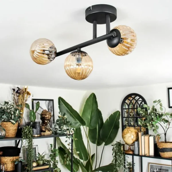 hofstein Chehalis Plafonnier, Boule lumineuse Ambre, 3 lumières* Lampes Modernes