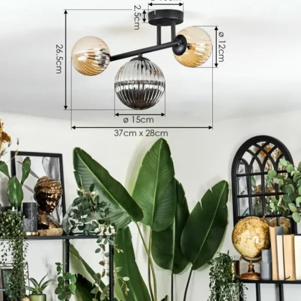 hofstein Chehalis Plafonnier, Boule lumineuse Ambre, Fumé, 3 lumières* Lampes Modernes