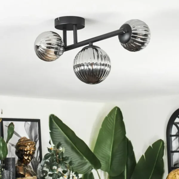 hofstein Chehalis Plafonnier, Boule lumineuse Fumé, 3 lumières* Lampes Modernes