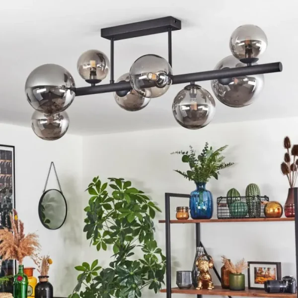 hofstein Chehalis Plafonnier, Boule lumineuse Fumé, 8 lumières* Lampes Modernes