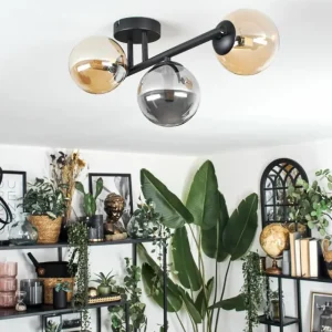 hofstein Chehalis Plafonnier, Boule lumineuse Ambre, Fumé, 3 lumières* Lampes Modernes