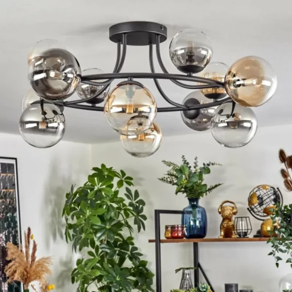 hofstein Chehalis Plafonnier, Boule lumineuse 76 cm Ambre, Clair, Fumé, 12 lumières* Lampes Modernes
