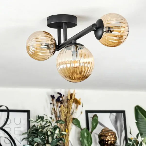 hofstein Chehalis Plafonnier, Boule lumineuse Ambre, 3 lumières* Lampes Modernes