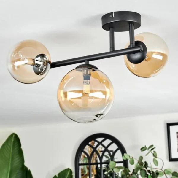 hofstein Chehalis Plafonnier, Boule lumineuse Ambre, Clair, 3 lumières* Lampes En Verre