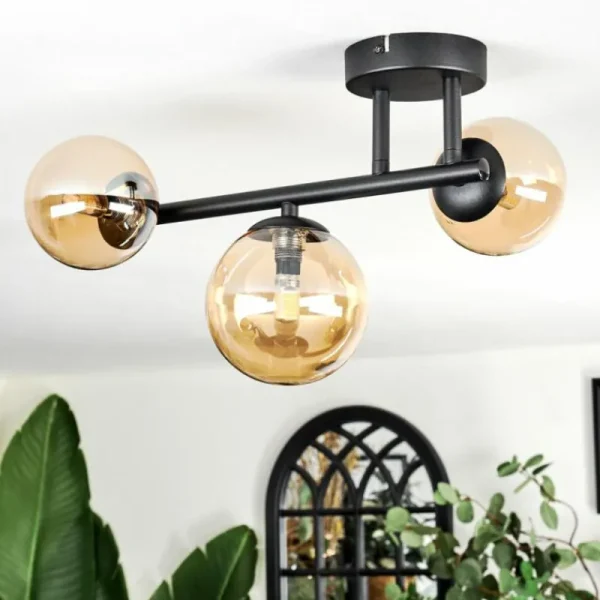 hofstein Chehalis Plafonnier, Boule lumineuse Ambre, 3 lumières* Lampes En Verre