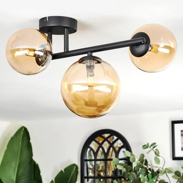 hofstein Chehalis Plafonnier, Boule lumineuse Ambre, 3 lumières* Lampes En Verre