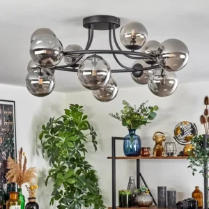 hofstein Chehalis Plafonnier, Boule lumineuse Fumé, 12 lumières* Lampes Modernes