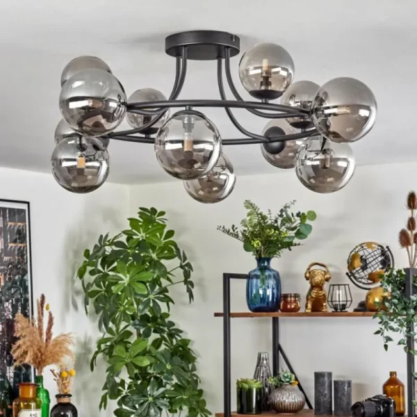 hofstein Chehalis Plafonnier, Boule lumineuse Fumé, 12 lumières* Lampes Modernes