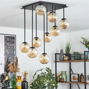 hofstein Chehalis Plafonnier, Boule lumineuse Ambre, 9 lumières* Lampes En Verre