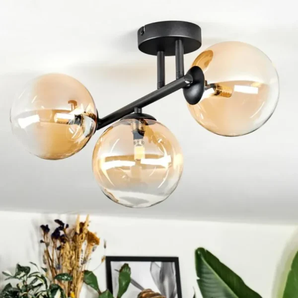 hofstein Chehalis Plafonnier, Boule lumineuse Ambre, Clair, 3 lumières* Lampes En Verre