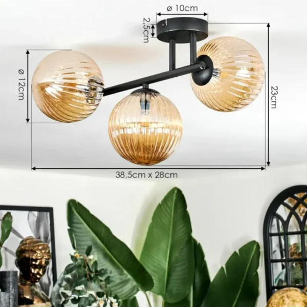 hofstein Chehalis Plafonnier, Boule lumineuse Ambre, 3 lumières* Lampes Modernes