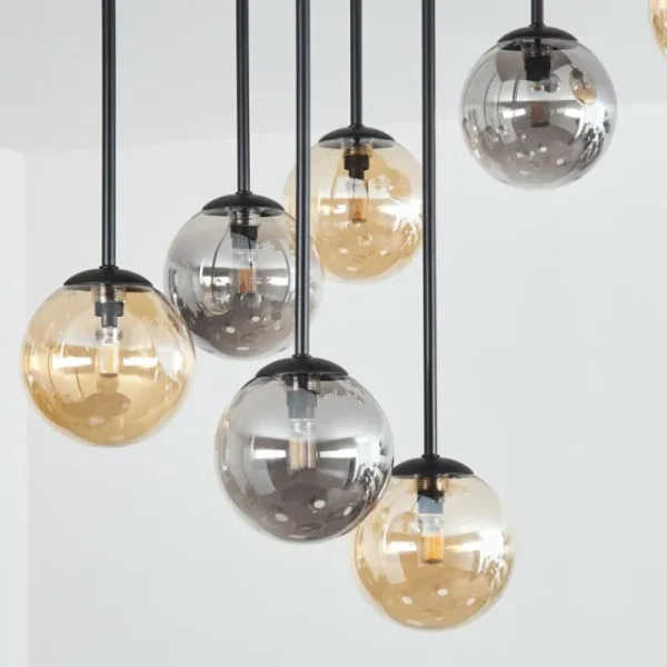 hofstein Chehalis Plafonnier, Boule lumineuse Ambre, Fumé, 9 lumières* Lampes Modernes