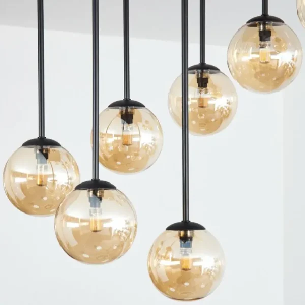 hofstein Chehalis Plafonnier, Boule lumineuse Ambre, 9 lumières* Lampes En Verre