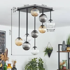 hofstein Chehalis Plafonnier, Boule lumineuse Ambre, Clair, Fumé, 9 lumières* Lampes Modernes