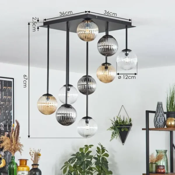 hofstein Chehalis Plafonnier, Boule lumineuse Ambre, Clair, Fumé, 9 lumières* Lampes Modernes