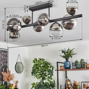 hofstein Chehalis Plafonnier, Boule lumineuse Chrome, Clair, Fumé, 8 lumières* Lampes Modernes