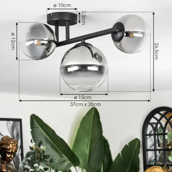 hofstein Chehalis Plafonnier, Boule lumineuse Clair, Fumé, 3 lumières* Lampes Modernes