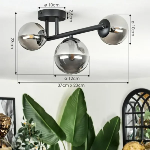 hofstein Chehalis Plafonnier, Boule lumineuse Fumé, 3 lumières* Lampes Modernes