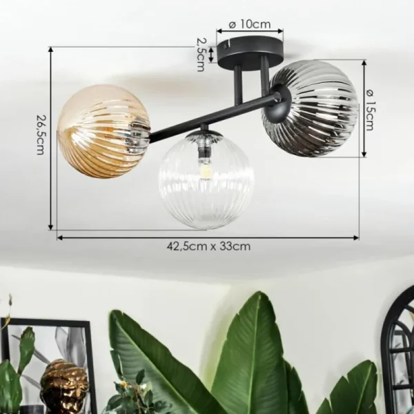 hofstein Chehalis Plafonnier, Boule lumineuse Ambre, Clair, Fumé, 3 lumières* Lampes Modernes