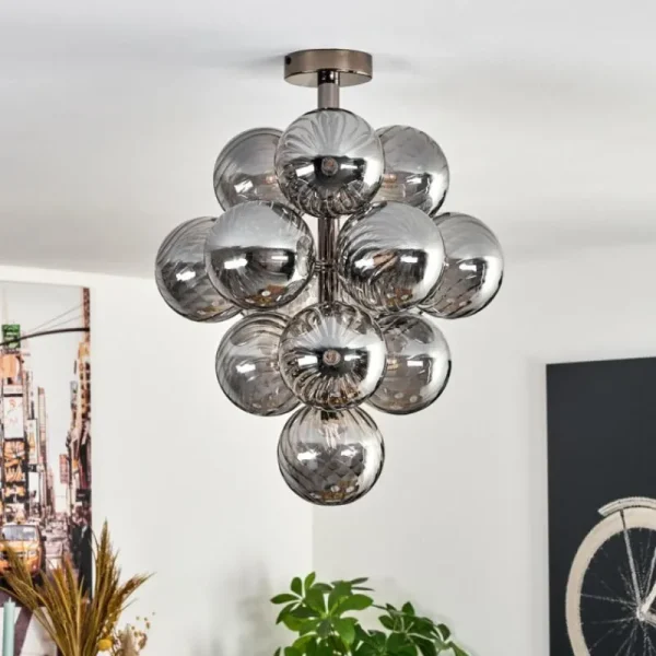 hofstein Chehalis Plafonnier, Boule lumineuse 39 cm LED Fumé, 13 lumières* Lampes Modernes