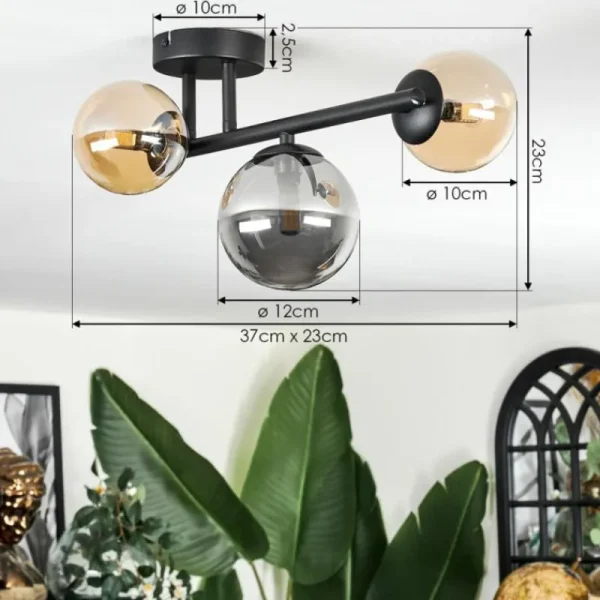 hofstein Chehalis Plafonnier, Boule lumineuse 23 cm Ambre, Fumé, 3 lumières* Lampes Modernes