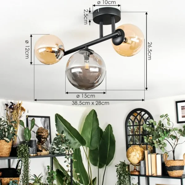 hofstein Chehalis Plafonnier, Boule lumineuse Ambre, Fumé, 3 lumières* Lampes Modernes