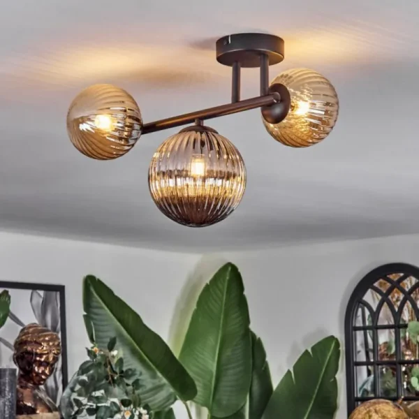 hofstein Chehalis Plafonnier, Boule lumineuse Ambre, Fumé, 3 lumières* Lampes Modernes