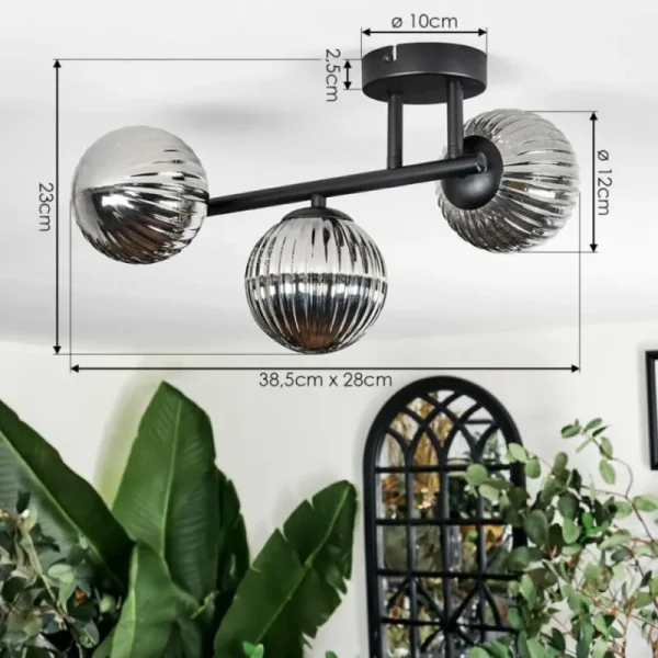 hofstein Chehalis Plafonnier, Boule lumineuse Fumé, 3 lumières* Lampes Modernes