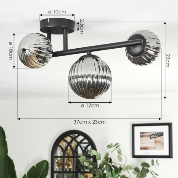 hofstein Chehalis Plafonnier, Boule lumineuse Fumé, 3 lumières* Lampes Modernes
