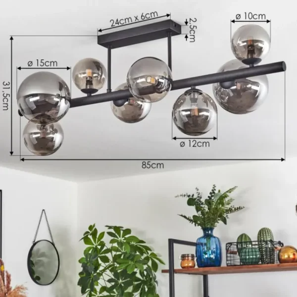 hofstein Chehalis Plafonnier, Boule lumineuse Fumé, 8 lumières* Lampes Modernes