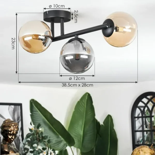 hofstein Chehalis Plafonnier, Boule lumineuse Ambre, Fumé, 3 lumières* Lampes Modernes