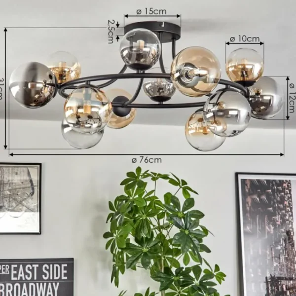hofstein Chehalis Plafonnier, Boule lumineuse 76 cm Ambre, Clair, Fumé, 12 lumières* Lampes Modernes